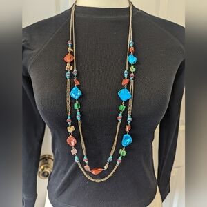 18" double chain faux stone turquoise bead fashion jewelry lobster claw